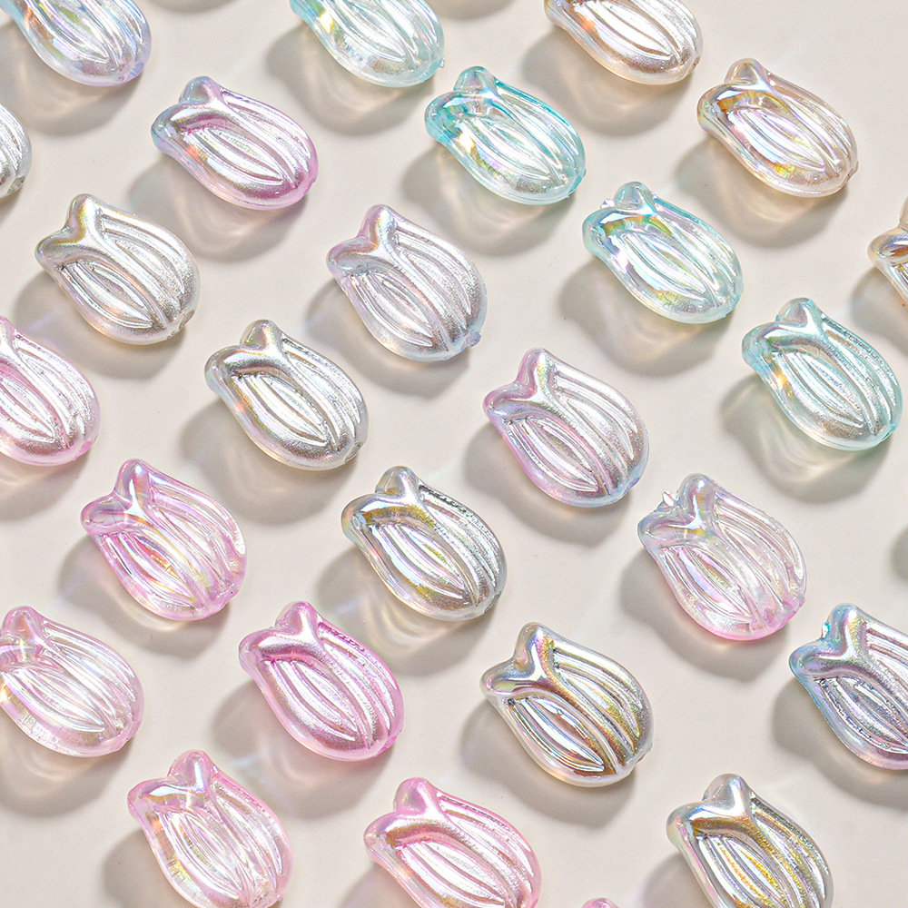 30 piezas de glaseado de azúcar, flores transparentes, tulipanes, cuentas, accesorios colgantes de cadena de teléfono móvil de bricolaje, cuentas de resina al por mayor