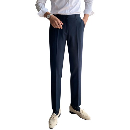 Casual Suit Pants for Men, Korean Style Trendy Straight Leg Nine-Foot Tailored Slim Fit West Pants for Men, British Business Formal Suit Trousers