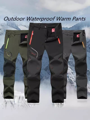 Men's Waterproof Fleece Hiking Pants, Windproof Ski Pants with Insulation, Quick-Drying Climbing Pants