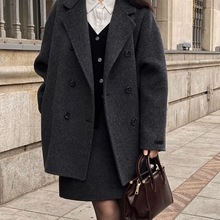 韩系西装呢子大衣秋冬2025年女新款小个子宽松短款毛呢外套潮