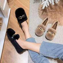 毛绒单鞋女2025新款毛毛鞋秋冬棉瓢鞋平底孕妇加绒保暖豆豆鞋