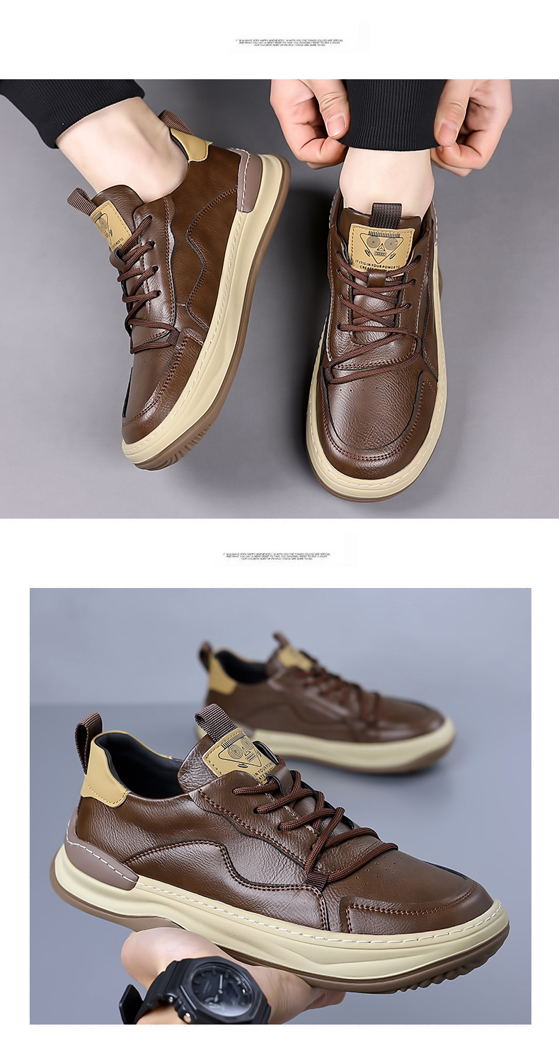 Miesten uudet syksyn pohjalliset trendikkäät kengät, hengittävät, muodikkaat, monipuoliset, ruskeat pehmeät nahkaiset vapaa-ajan kengät_voghion.com
