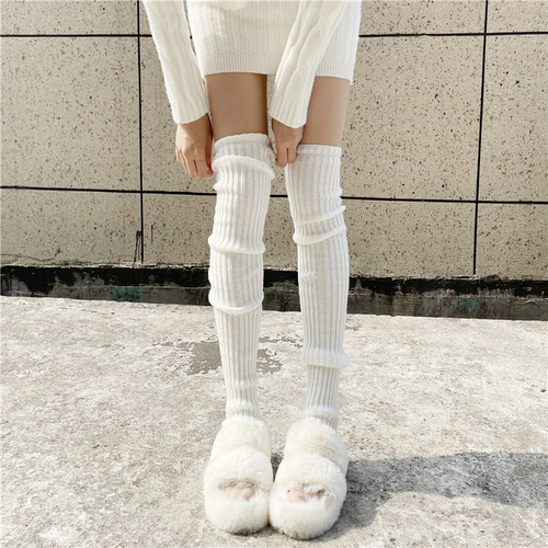 JK Lolita Knitted Socks Set for Women, Long Legover Knee-high Leg Socks, Winter Warm Thick Knee-high Socks, White Pile Socks