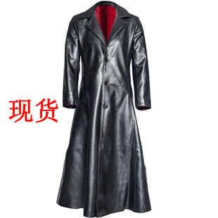 In-Stock Wish Foreign Trade European and American Foreign Trade Ebay Style Color Lapel Slim Button Men's Pu Long Leather Jacket W106