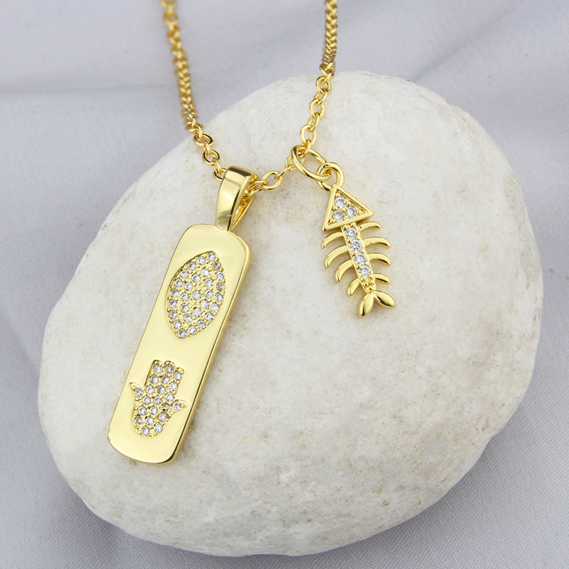 New Tag Necklace Fashion Gold-plated Copper Inlaid Zirconium Lightning Fish Bone Accessories Pendant display picture 2