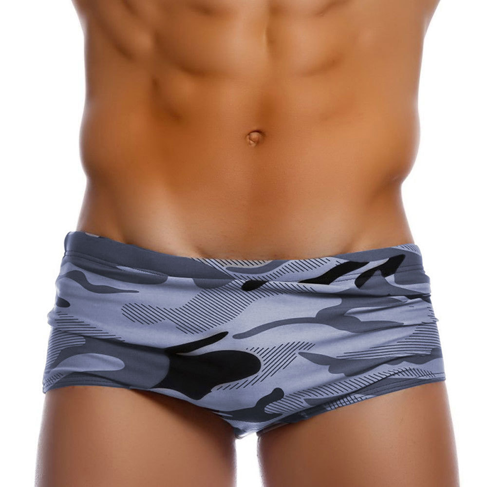 UXH men's new sexy camouflage gray boxer swimming trunks fashion trend European and American camouflage boxer swimming trunks men