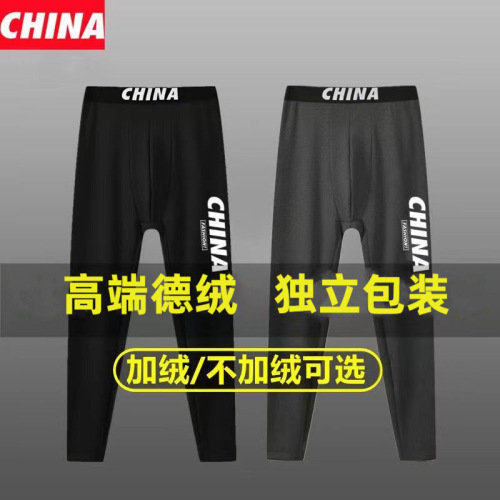 Men's Fleece Autumn Winter Padded Leggings Slim Warm Thigh-high Cotton Pants for Large Size Wholesale