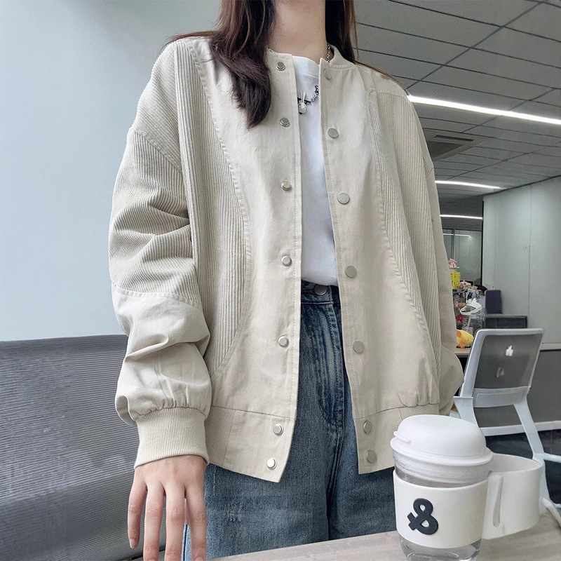 Corduroy Stitching Jacket American Vintage Autumn Baseball Suit 2024 New Design Sense Loose Casual Top Women