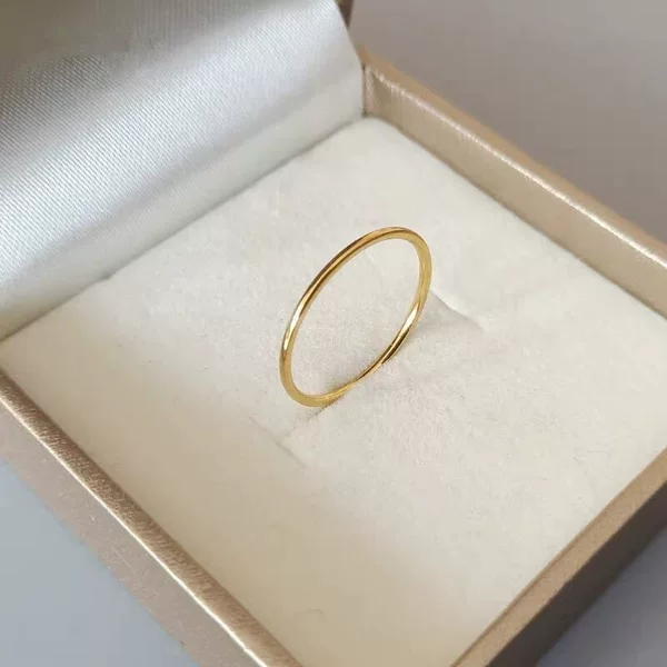 No need to take off when washing hands, round smooth plain thin ring for women, minimalist Korean style fashion 18K gold plated knuckle ring