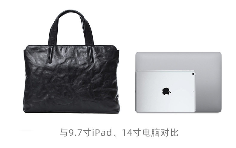 Túi xách tay nam da bò thật 37×7×26 cm kiểu công sở có quai đeo chéo — Màu đen chi tiết 11