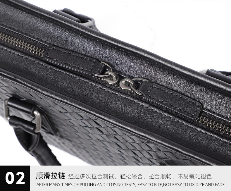 Túi xách nam da bò thật dệt tay cao cấp 40×13×29 cm, túi đeo vai công sở — Màu đen chi tiết 20