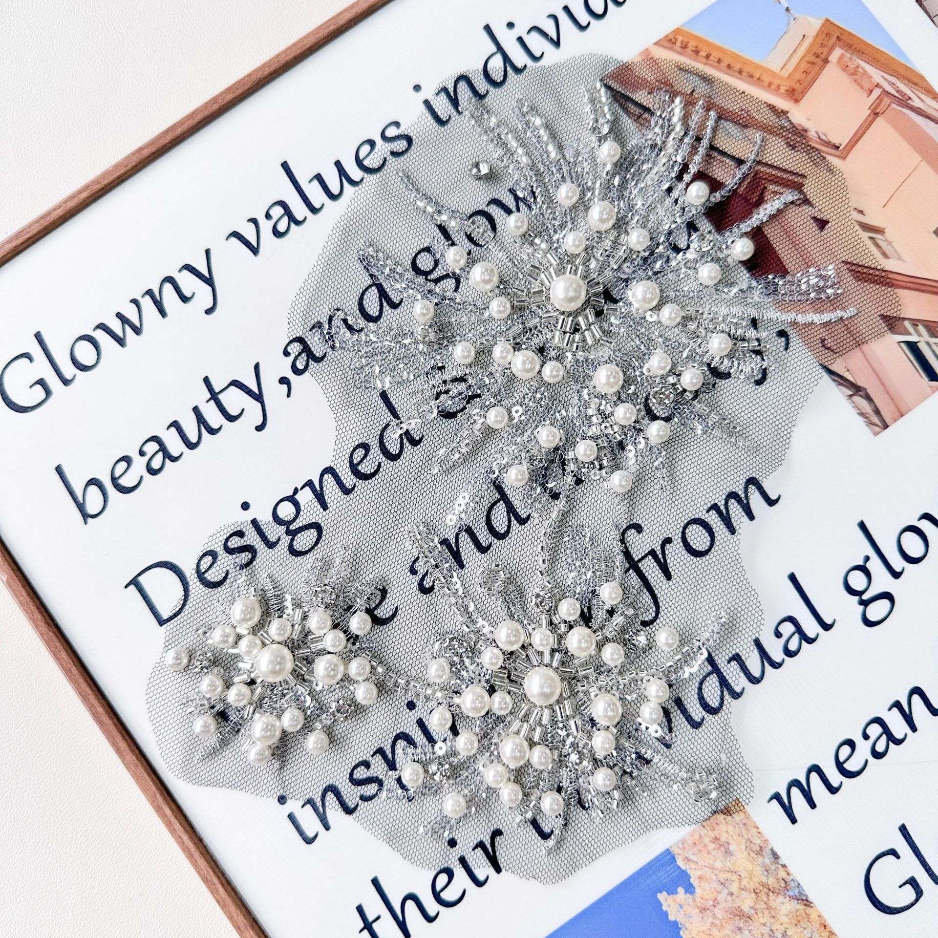 Industria pesada plata sequinilla perla tela de moda hecha a mano DIY ropa de mujer vestido camisa abrigo flores decorativas