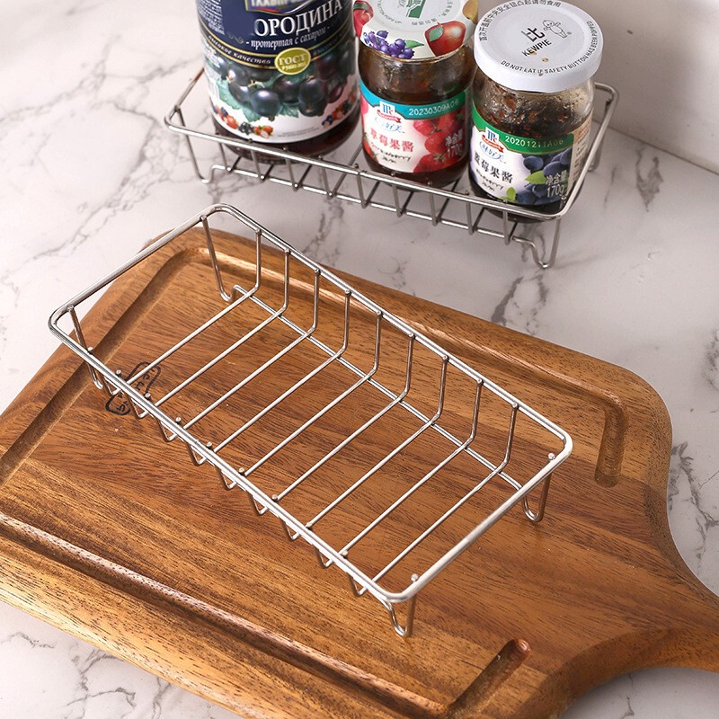 Minimalist Ins Style Stainless Steel Punch-Free Bathroom Storage Rack Kitchen Storage Basket Stainless Steel Drain