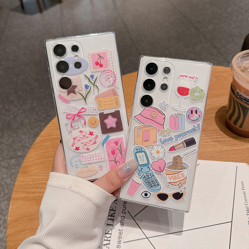 For Samsung S25ultra Apple 16pro Ins Retro Girl Label Phone Case A56 Painted Protective Case