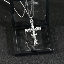 跨境欧美克罗心十字架项链潮男女复古街头个性吊坠配饰毛衣链批发