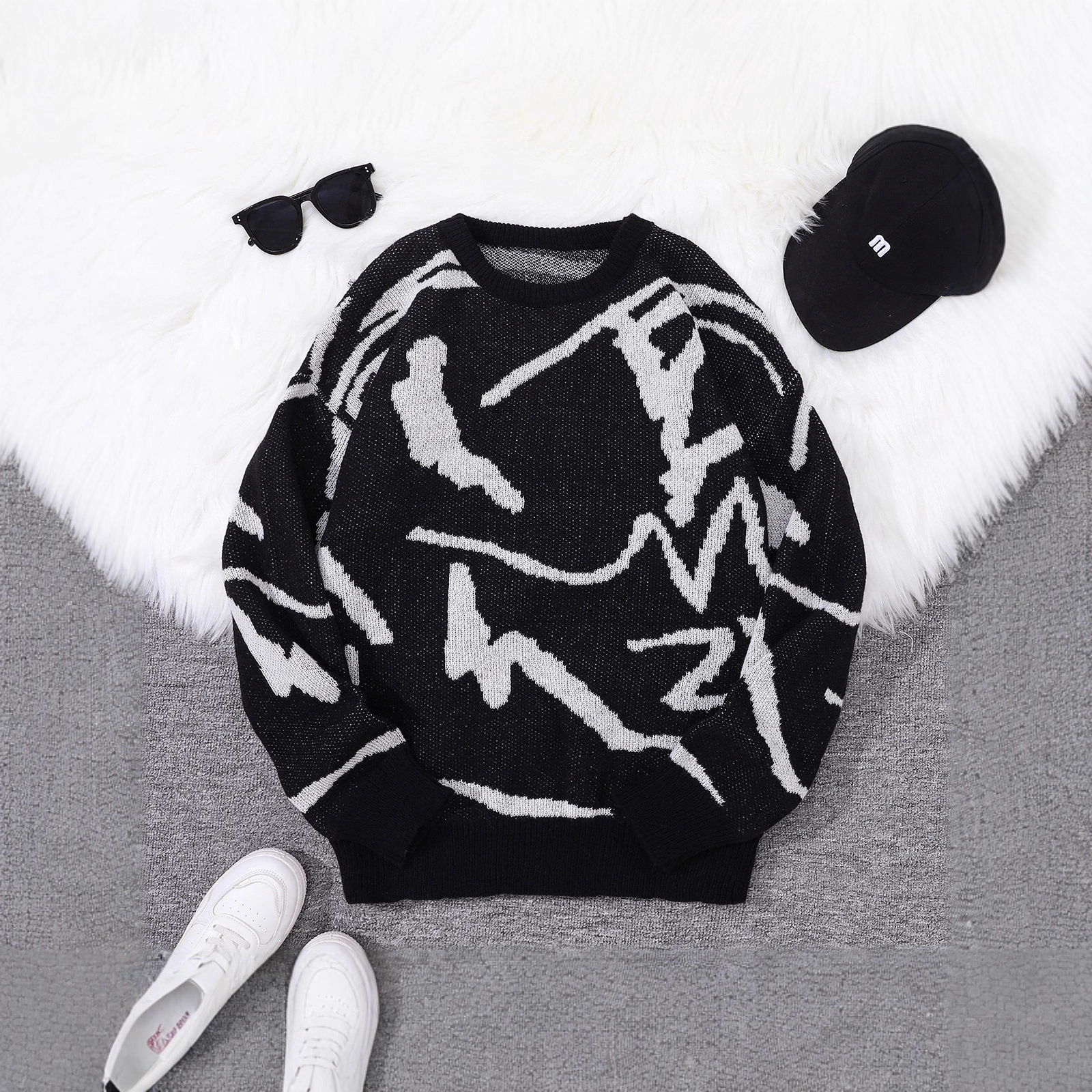 欧美跨境男女同款休闲时尚3d数码印花圆领套头休闲街头卫衣外套秋