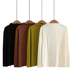 Autumn 2023 new large-size top fat MM versatile and fashionable elastic nail button half turtle neck T-shirt base shirt 3006