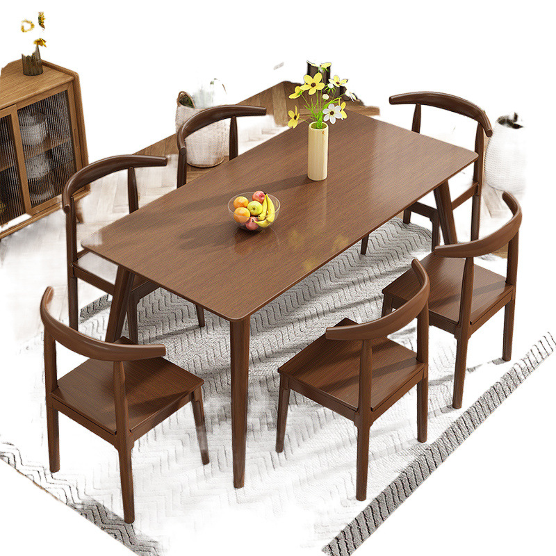 Mesa de comedor de madera sólida, mesa de comedor rectangular, mesa de comedor cuadrada simple, combinación de mesa y silla de color nuez.