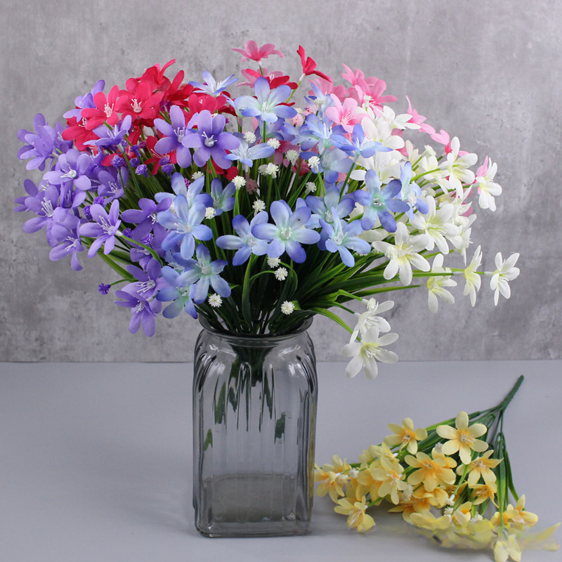 Amazon Artificial Flowers 7-branch Artificial Spring Grass Orchid Artificial Fabric Flower Small Bunch Outdoor Decoration Fake Flowers Wholesale 