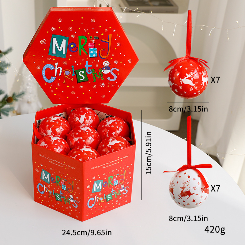 2025 nuevas decoraciones de Navidad pintadas cabañas árbol de Navidad colgante rojo y blanco bola de Navidad al por mayor