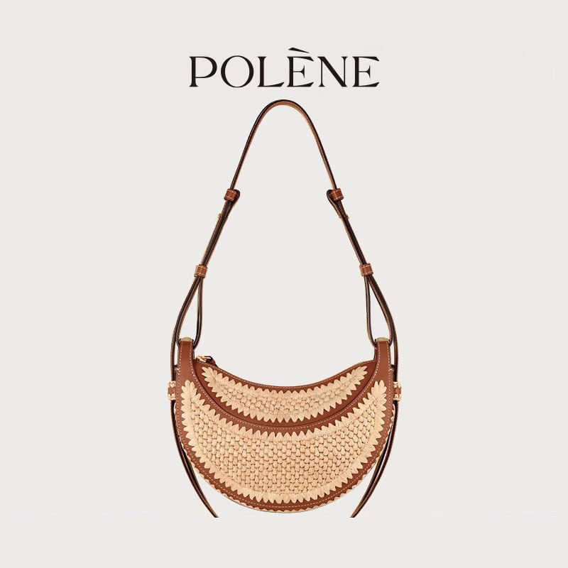 2026 New Model Polene Hand-Woven Crossbody Bag Casual Simple Beach Straw Bag for Foreign Trade Cross-Border Sales