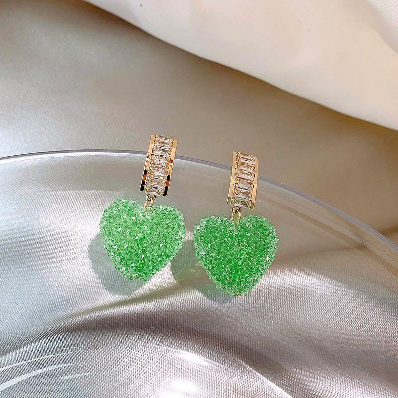 Daily Occasion Alloy Material Heart Shape Pattern 1 Pair Simple Style Heart Shape Inlay Alloy Artificial Gemstones Drop Earrings