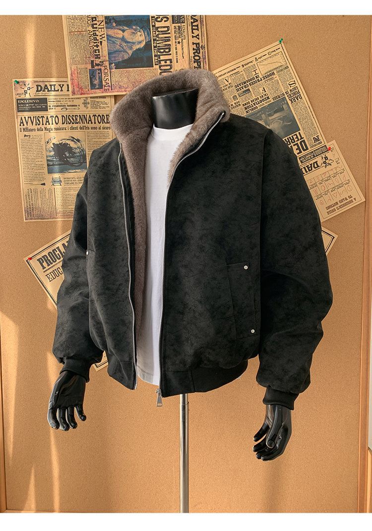 Winter New Men's Two-color Mink PU Leather Cotton-padded Coat Old Money Wind Thickened Winter Coat Men's Trendy Brand_viptrois.com