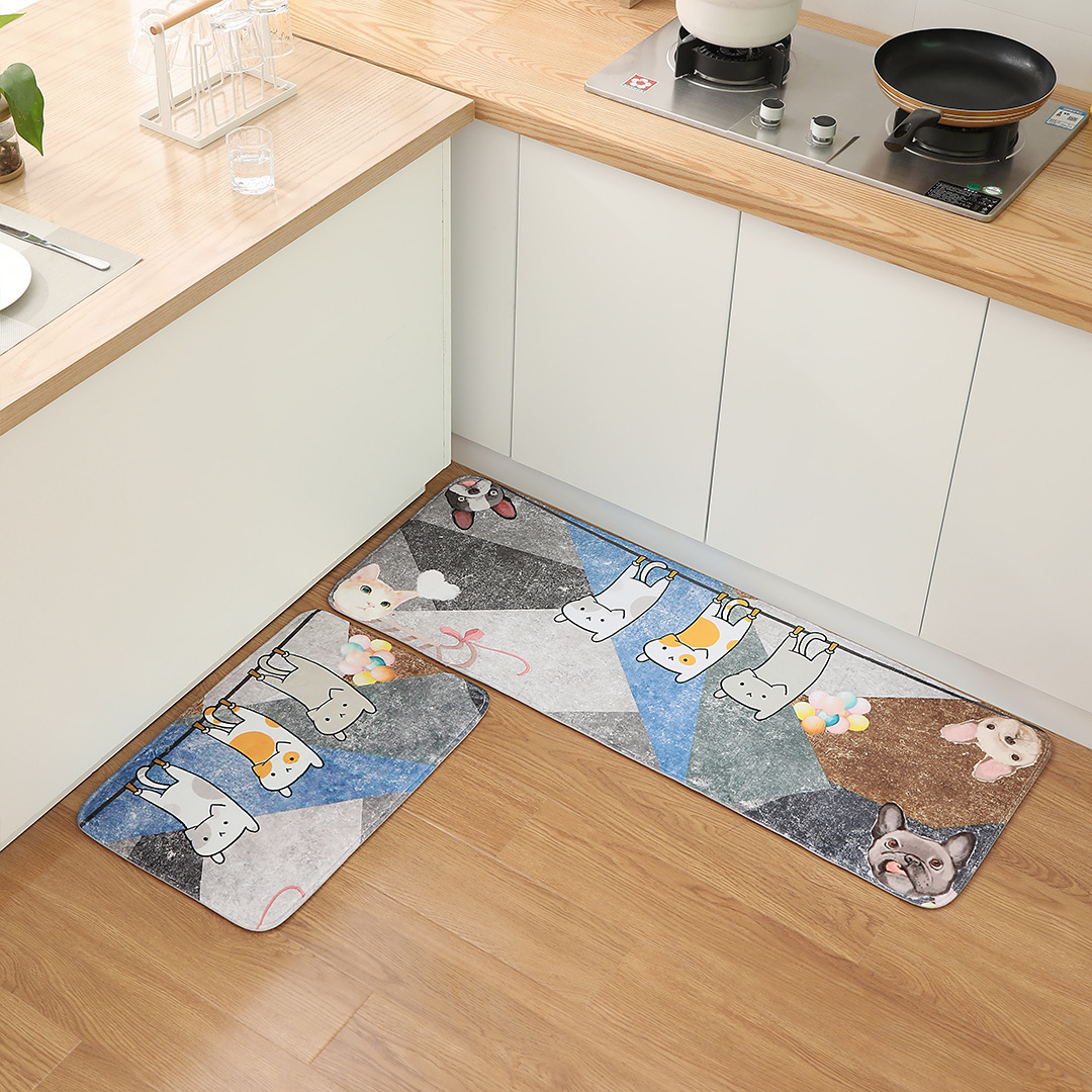 法兰绒厨房地垫吸水吸油防滑垫子长条耐脏地毯入户门加厚门垫脚垫