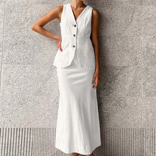 跨境欧美设计感优雅休闲套装2024新款热卖纯棉气质时尚白色衣裙女
