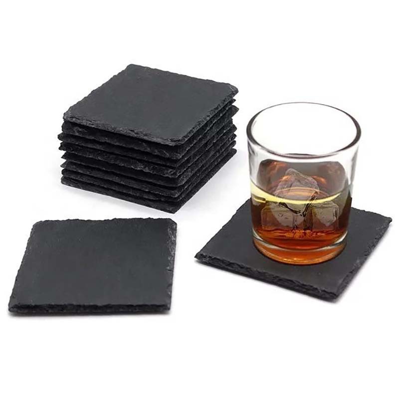 Posavasos de whisky negro montaña de té montaña de roca de aislamiento Posavasos de pizarra natural cuadrado retro de estilo japonés ins