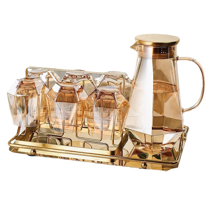 Vaso de cristal de diamante de lujo ligero ámbar, taza de agua para el hogar con asa, taza de té resistente al calor para la sala de estar, juego de taza de agua potable