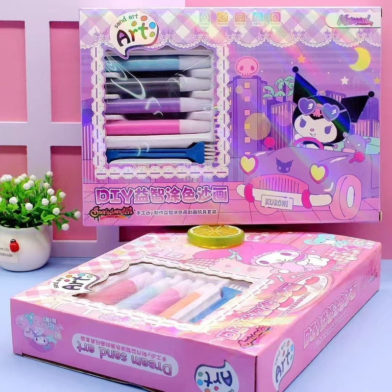 砂絵 DIY 教育ぬりえ砂絵セット子供のかわいい漫画 4 色箱入りカラフルな砂のおもちゃ誕生日ギフト|undefined