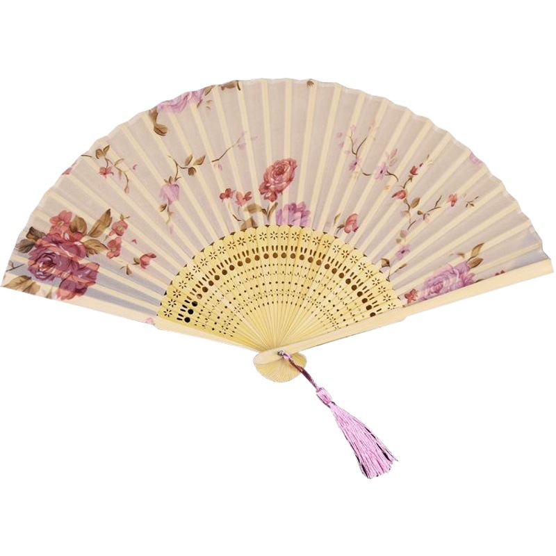 Estilo chino estilo antiguo VENTILADOR DE Hanfu cara de seda ventilador femenino ventilador de seda cabeza verde medio largo mango ventilador de doble cara ventilador de baile plegable al por mayor