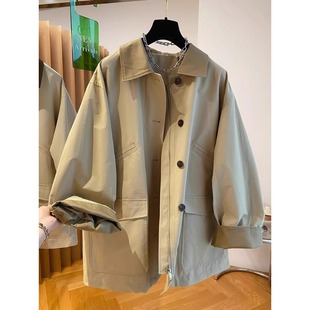 Contrast Color Large Lapel Windbreaker Women's Autumn and Winter plus size Slimming Mid-length Retro Elegant Workwear Coat for Chubby Girls