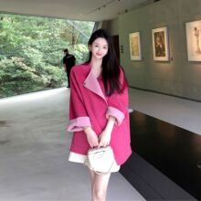 2025白富美个性时尚双面羊绒大衣女圆领宽松中长款A版羊毛呢外套