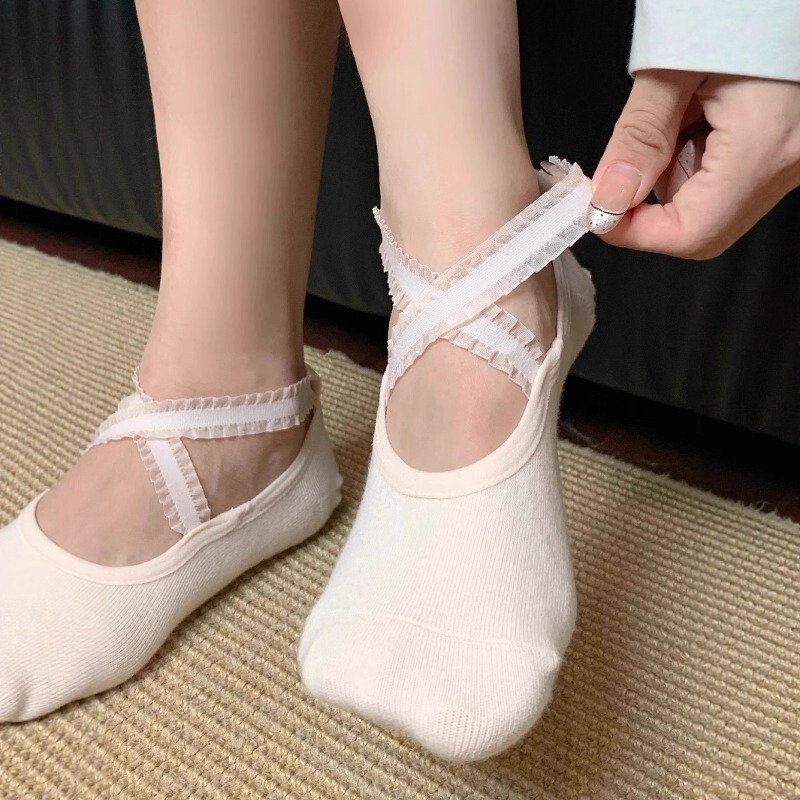Yoga Socks, Home Sports Floor Socks, Cross-Woven Straps, Non-Falling Heels, Anti-Slip Pilates Silicone Indoor Fitness