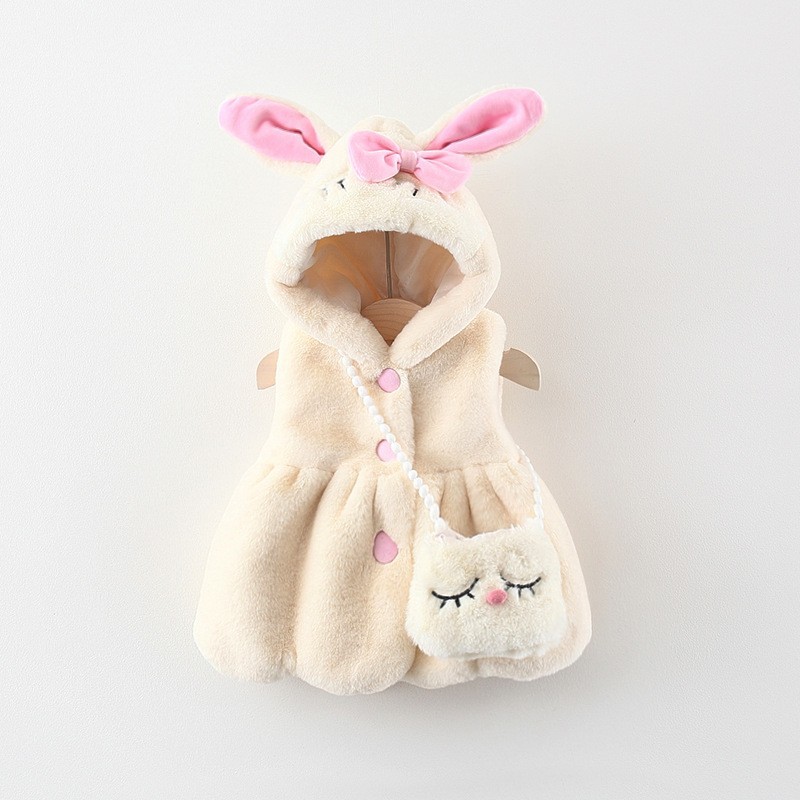 1280 otoño e invierno nuevo bebé Orejas de conejo chaleco con capucha Chaleco de los niños engrosada chaleco caliente