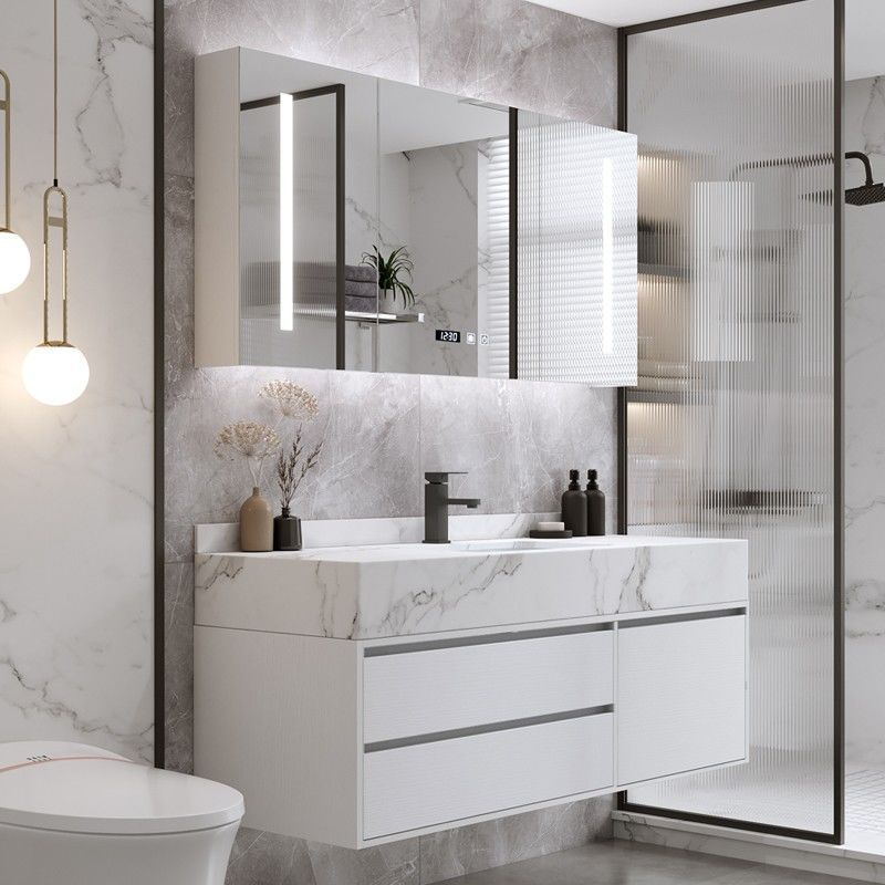 Mueble de baño combinación simple luz moderna de lujo espejo gabinete Nordic baño integrado de roca de lavado de manos lavabo