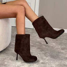 外贸定制2025年秋季新款女鞋圆头细跟中跟一脚蹬