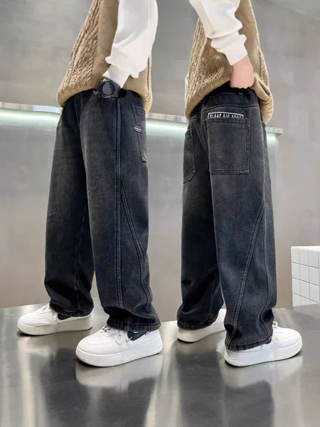 Trendy Plus-Size Men's Spring and Autumn Loose Casual Jeans Versatile Straight Wide-Leg Pants