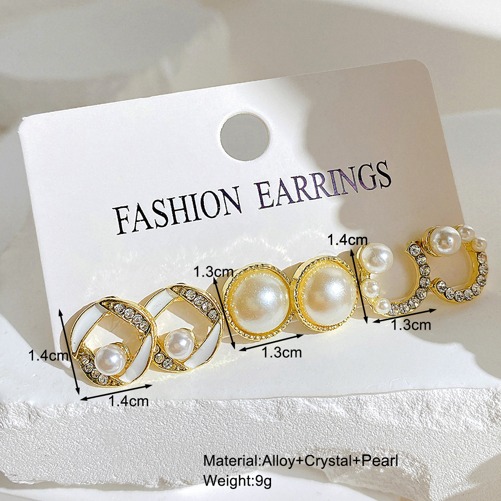 3 Pairs Fashion Geometric Alloy Plating Artificial Pearls Rhinestones Womenu0027S Earrings