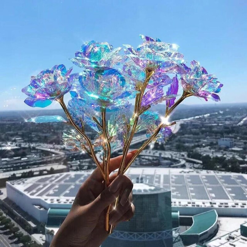 批发520七夕情人节礼物 24K彩金玫瑰花礼盒 发光单支金箔镀金玫瑰|undefined