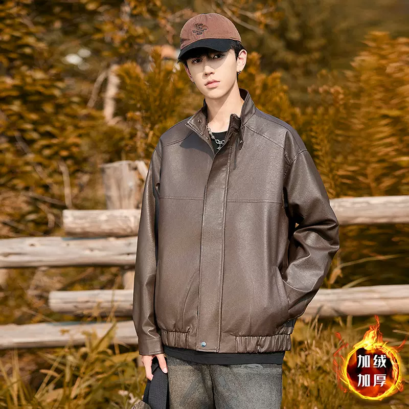 【柏林服饰】JK93加绒 秋冬复古皮衣机车风男女简洁宽松