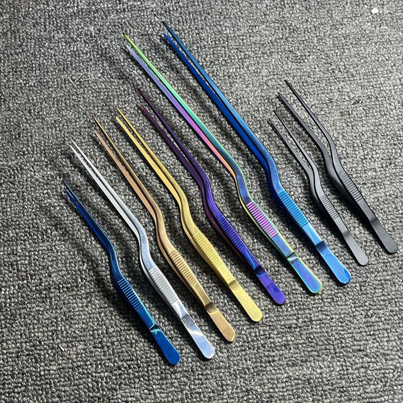 摆盘镊子 彩色不锈钢枪状镊 分子料理  厨师工具 14cm-30cm镀钛夹