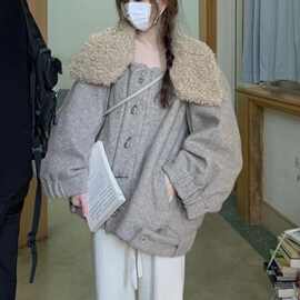 梨泰院日落韩里韩气毛呢大衣oversize驼色机车秋冬款呢子短外套