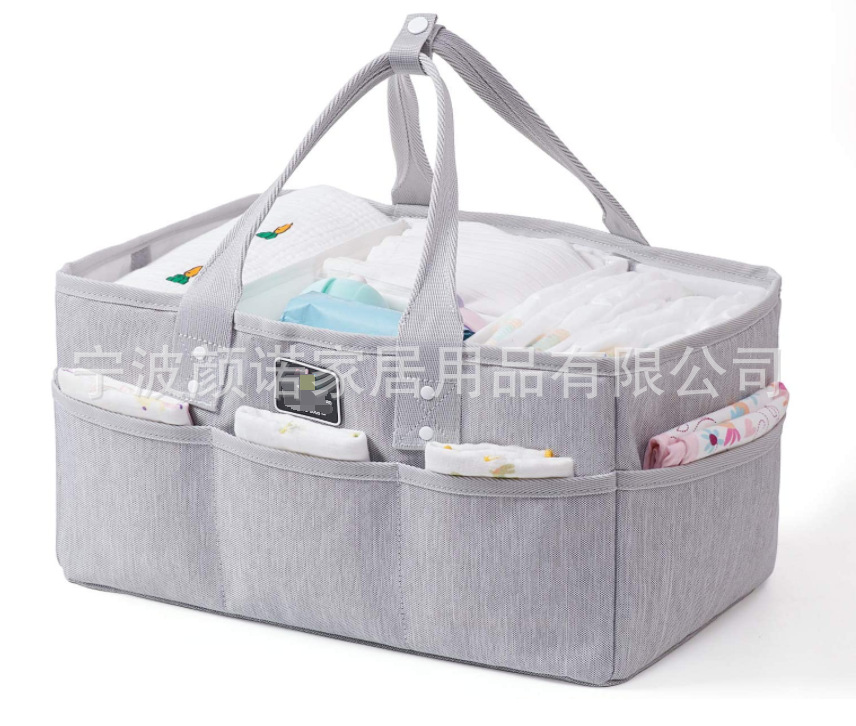 대용량 퓨어 그레이 코튼 미라 가방 젖병 기저귀 보관 가방 휴대용 아기 용품 보관 바구니