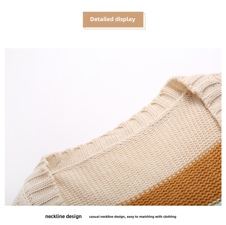 European and American Casual Contrast Color Sweater Coat Women's 2022 New Loose Mid-length Top Autumn and Winter Outer Knitted Cardigan_voghion.com