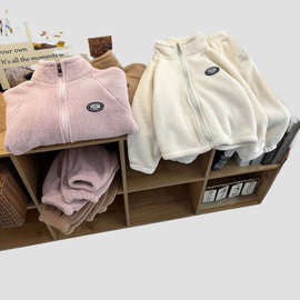 新款儿童春秋立领双面绒套装男女软糯柔软毛毛衣外套裤子两件套潮