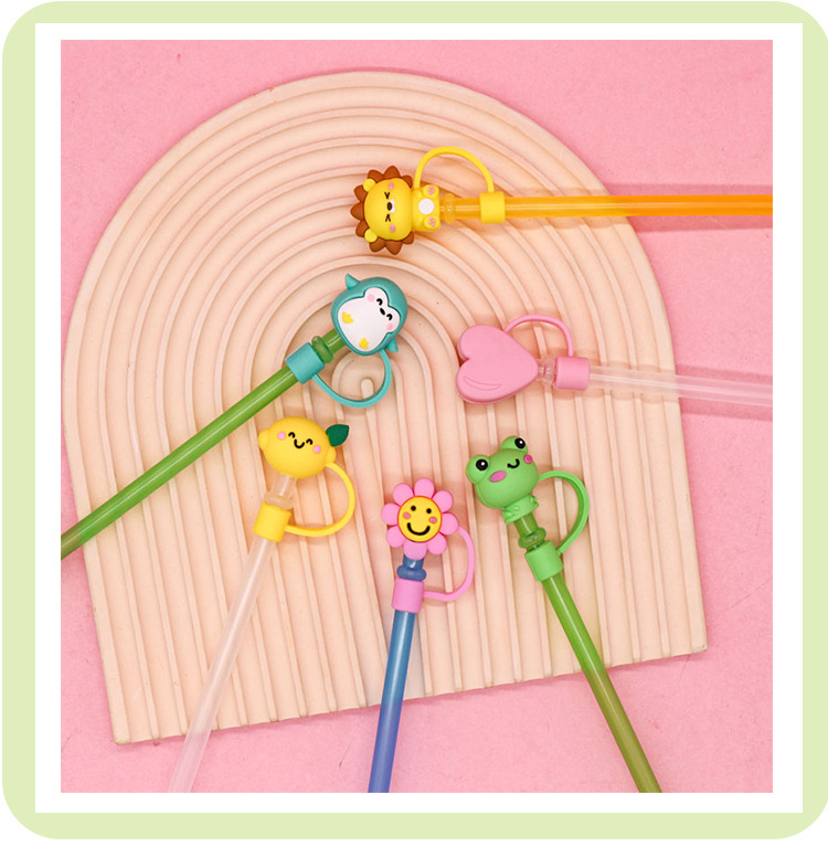 8g Weight Straw Decorative Cap Kitchen and drinking utensils 1 Piece Quantity Daily Occasion Pvc Material Animal, Star, Plant Pattern Cute Style Cute Animal Star Plant Pvc Straw Decorative Cap 1 Piece