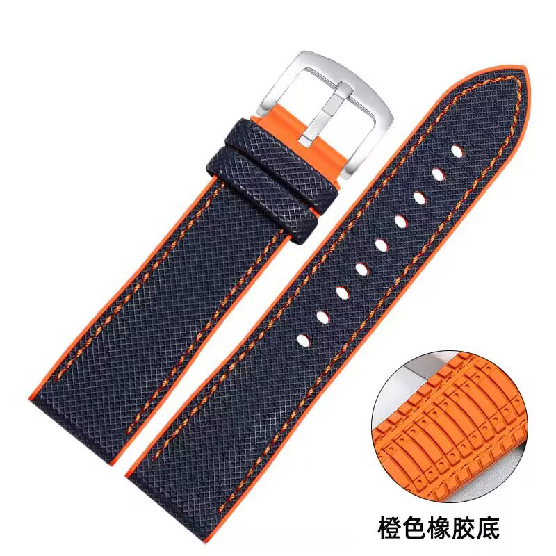 Orange between blue (orange line) / 18mm + silver buckle